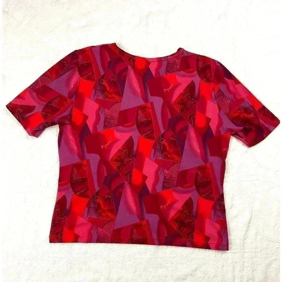 VTG Red Retro Top LARGE Shirt Short Sleeve 1990's Design Claudia D Women's - Picture 2 of 8